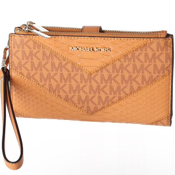 NWTMichael Kors Jet Set Travel Large Double Zip Wallet Cider Yellow Multi Python - Picture 3 of 5